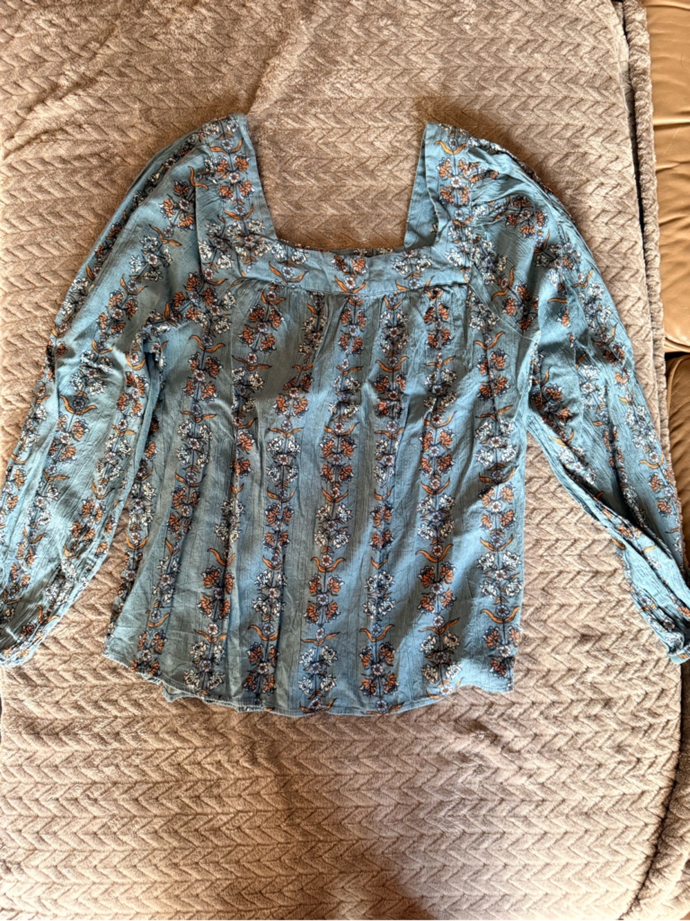 Sonoma Blue Floral Embroidered Square-Neck Blouse